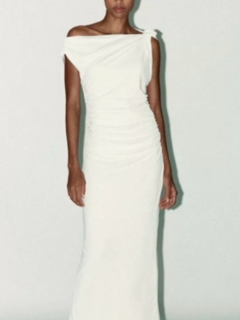 Zara white mini asymmetric ruched dress size XS 3152/262
